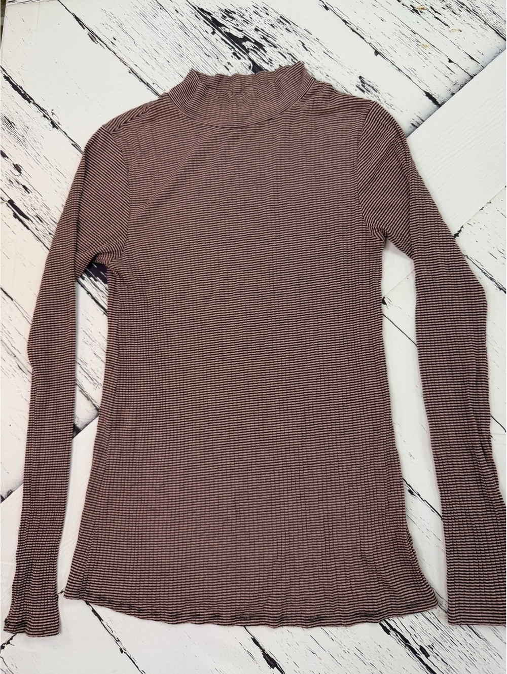 Anthropologie Postmark Striped Ribbed Mock Neck Fall Academia Top Womens Medium